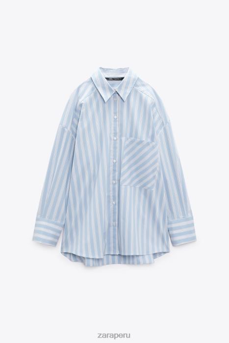 Zara mujer camisa a rayas de gran tamaño BDP8J435 ropa azul blanco