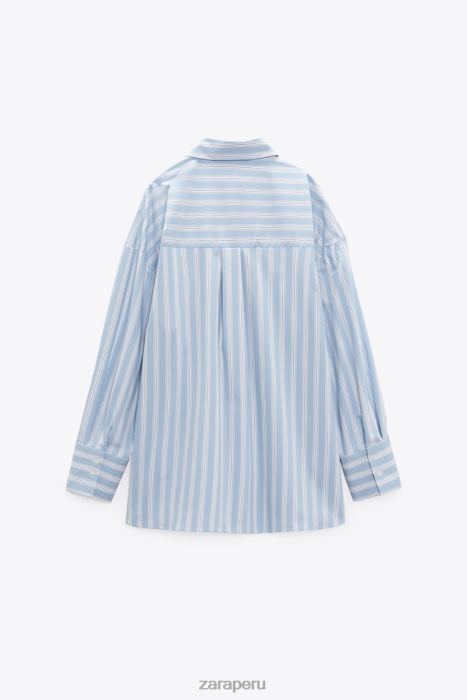 Zara mujer camisa a rayas de gran tamaño BDP8J435 ropa azul blanco
