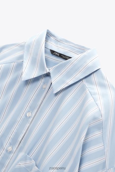 Zara mujer camisa a rayas de gran tamaño BDP8J435 ropa azul blanco