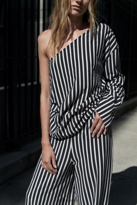 Zara mujer camisa asimétrica a rayas BDP8J389 ropa naval Blanca