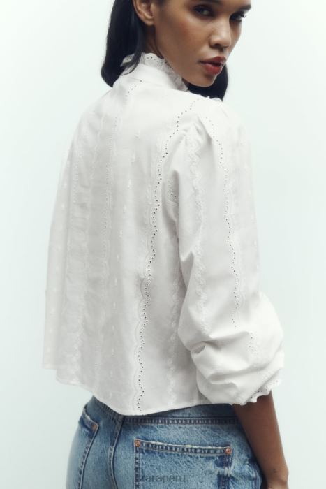 Zara mujer camisa con bordado calado BDP8J323 ropa blanco