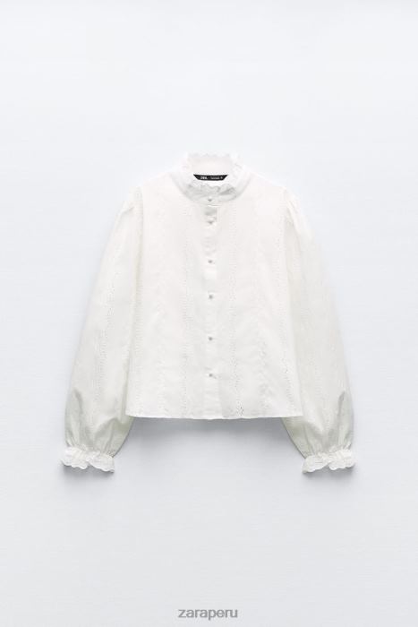 Zara mujer camisa con bordado calado BDP8J323 ropa blanco