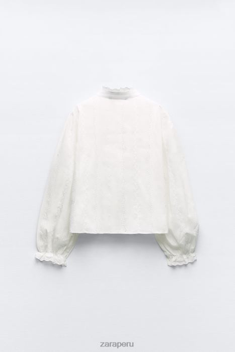 Zara mujer camisa con bordado calado BDP8J323 ropa blanco
