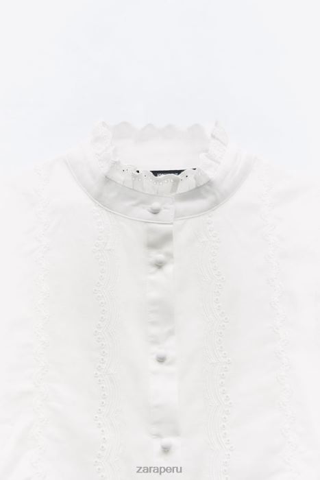 Zara mujer camisa con bordado calado BDP8J323 ropa blanco