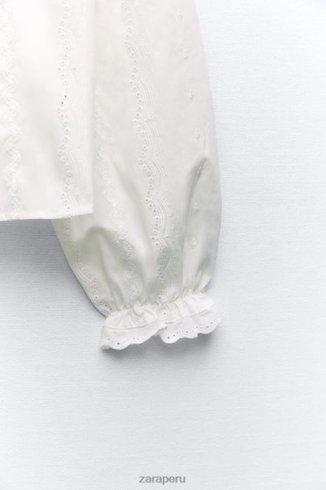 Zara mujer camisa con bordado calado BDP8J323 ropa blanco