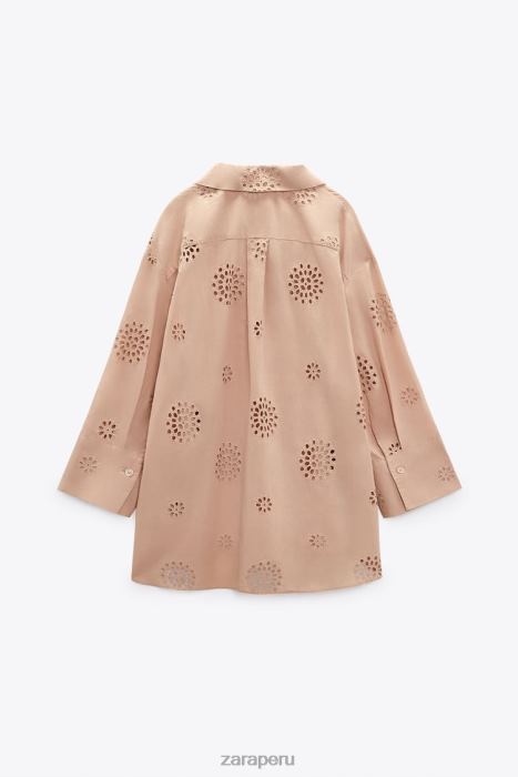 Zara mujer camisa con bordado calado BDP8J379 ropa beige/rosa
