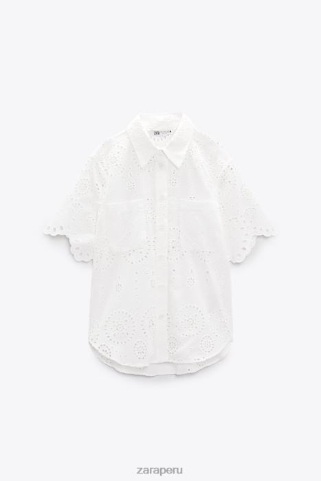 Zara mujer camisa con bordado calado BDP8J380 ropa ostra blanca