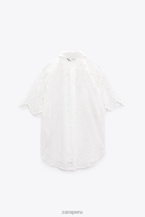 Zara mujer camisa con bordado calado BDP8J380 ropa ostra blanca