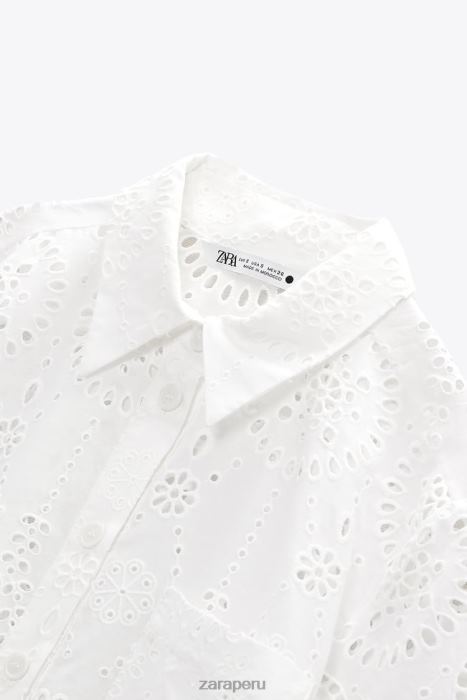 Zara mujer camisa con bordado calado BDP8J380 ropa ostra blanca