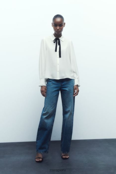 Zara mujer camisa con corbata en contraste BDP8J316 ropa blanco
