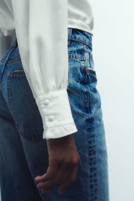 Zara mujer camisa con corbata en contraste BDP8J316 ropa blanco