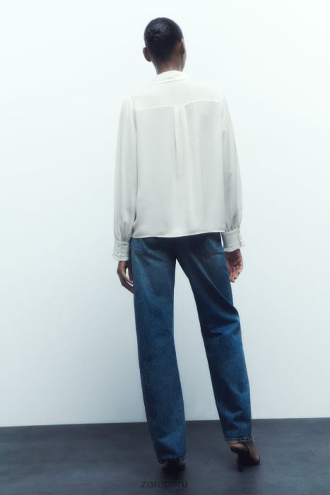 Zara mujer camisa con corbata en contraste BDP8J316 ropa blanco