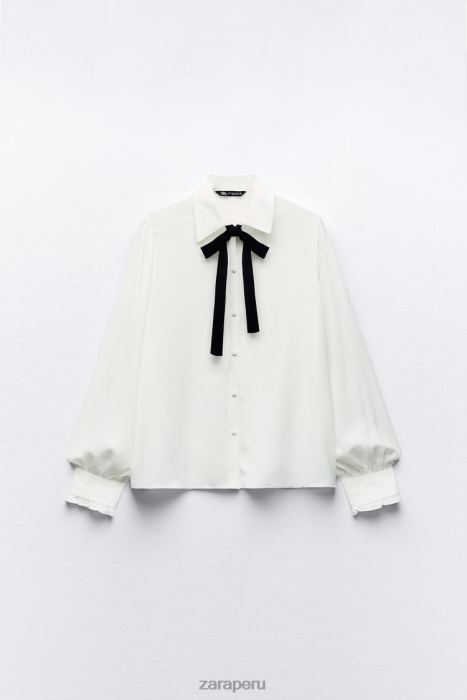 Zara mujer camisa con corbata en contraste BDP8J316 ropa blanco