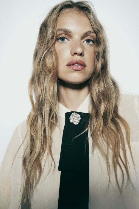 Zara mujer camisa con corbata y aspecto arrugado BDP8J293 ropa crudo