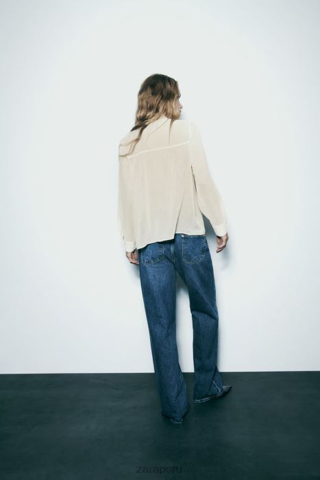 Zara mujer camisa con corbata y aspecto arrugado BDP8J293 ropa crudo