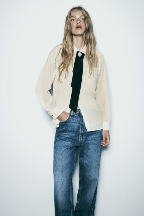 Zara mujer camisa con corbata y aspecto arrugado BDP8J293 ropa crudo