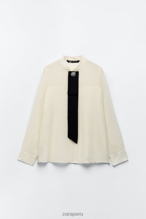 Zara mujer camisa con corbata y aspecto arrugado BDP8J293 ropa crudo