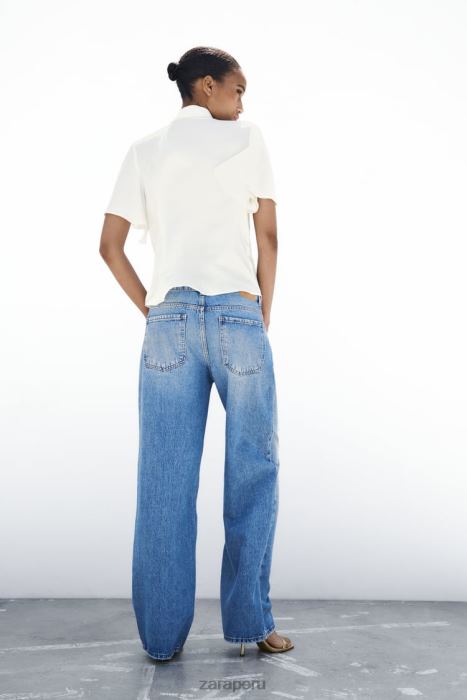 Zara mujer camisa con cuello con lazo y botones de perlas BDP8J381 ropa crudo