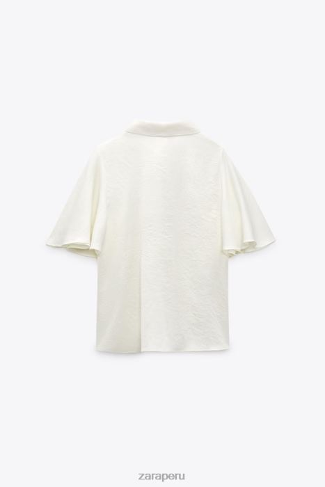 Zara mujer camisa con cuello con lazo y botones de perlas BDP8J381 ropa crudo