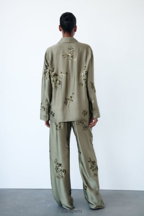 Zara mujer camisa con efecto satinado de lentejuelas BDP8J317 ropa verde salvia