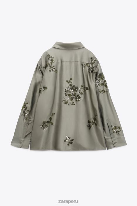 Zara mujer camisa con efecto satinado de lentejuelas BDP8J317 ropa verde salvia