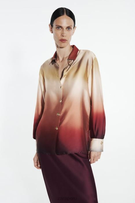 Zara mujer camisa con efecto satinado y efecto tie-dye BDP8J393 ropa multicolor