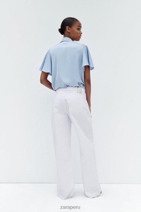 Zara mujer camisa con efecto satinado y volantes BDP8J358 ropa azul claro