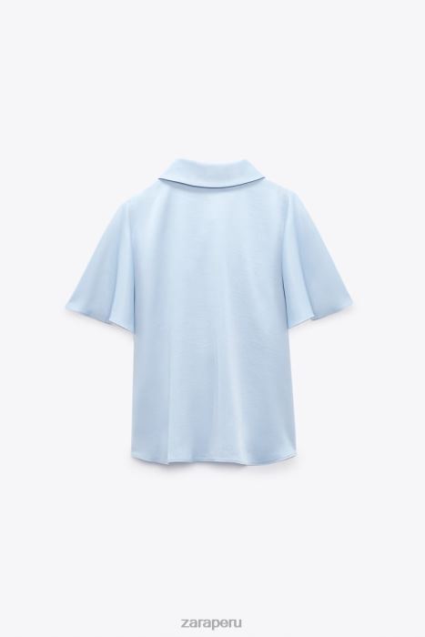 Zara mujer camisa con efecto satinado y volantes BDP8J358 ropa azul claro