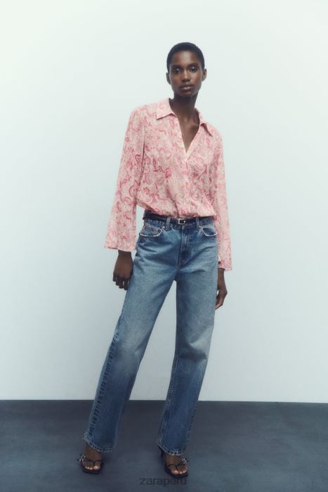 Zara mujer camisa con estampado de cachemira BDP8J426 ropa multicolor