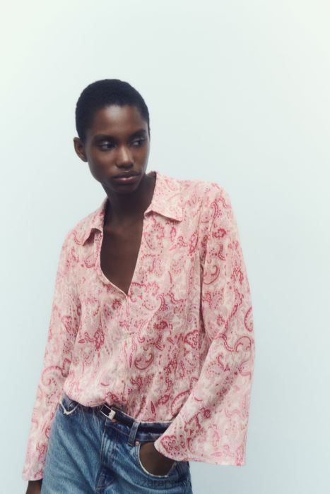 Zara mujer camisa con estampado de cachemira BDP8J426 ropa multicolor