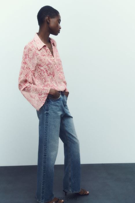 Zara mujer camisa con estampado de cachemira BDP8J426 ropa multicolor