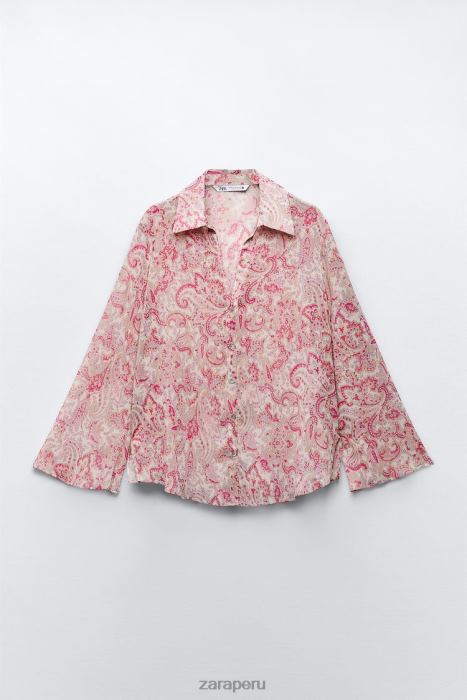 Zara mujer camisa con estampado de cachemira BDP8J426 ropa multicolor