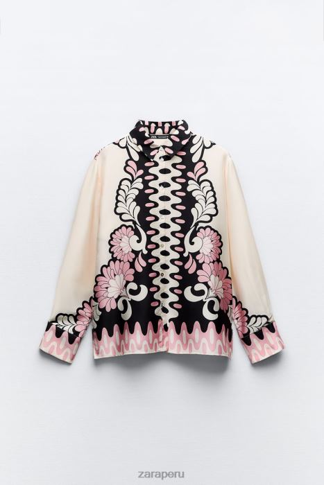 Zara mujer camisa con estampado floral BDP8J360 ropa crudo/negro