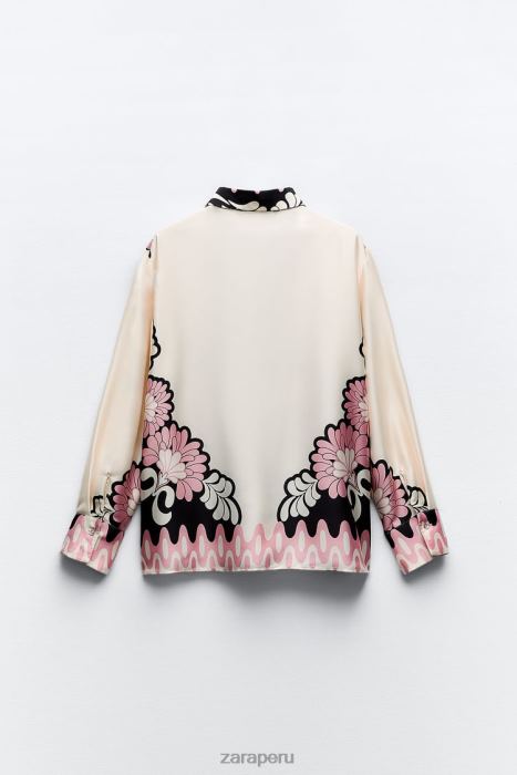 Zara mujer camisa con estampado floral BDP8J360 ropa crudo/negro