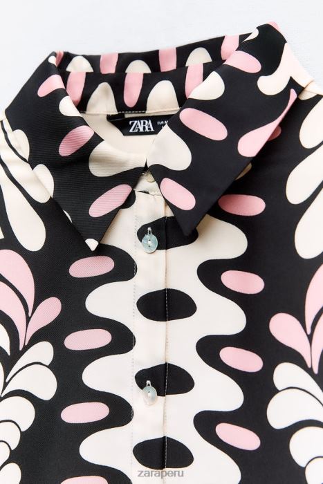 Zara mujer camisa con estampado floral BDP8J360 ropa crudo/negro