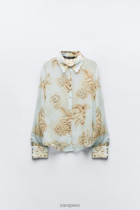 Zara mujer camisa con estampado floral BDP8J419 ropa arena/azul