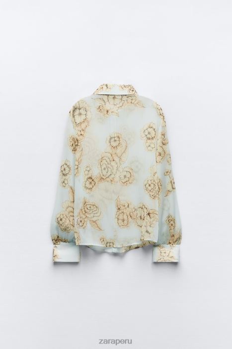 Zara mujer camisa con estampado floral BDP8J419 ropa arena/azul