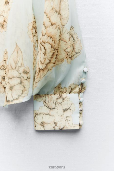 Zara mujer camisa con estampado floral BDP8J419 ropa arena/azul