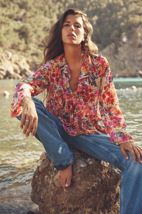 Zara mujer camisa con estampado floral y volantes BDP8J354 ropa multicolor
