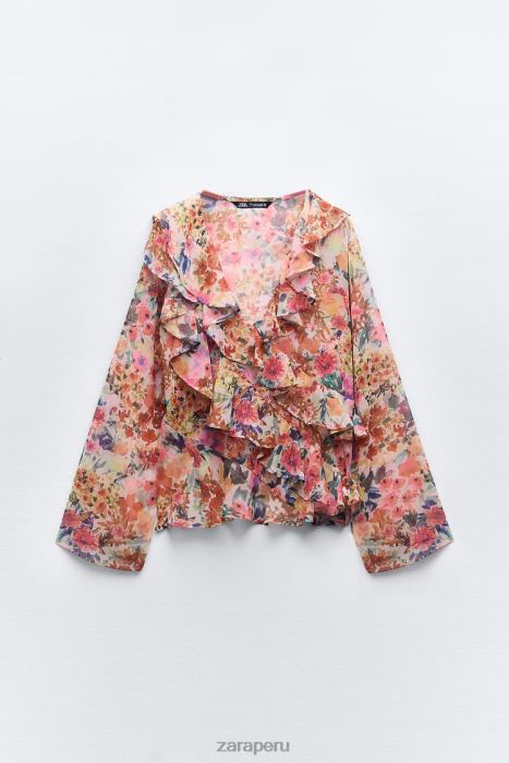 Zara mujer camisa con estampado floral y volantes BDP8J354 ropa multicolor