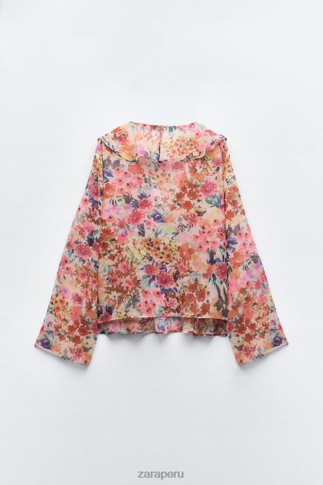 Zara mujer camisa con estampado floral y volantes BDP8J354 ropa multicolor