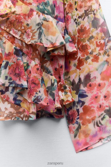 Zara mujer camisa con estampado floral y volantes BDP8J354 ropa multicolor