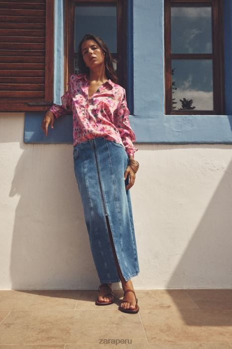 Zara mujer camisa con estampado floral y volantes BDP8J446 ropa multicolor