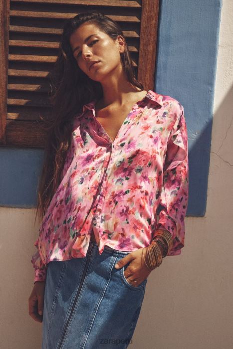 Zara mujer camisa con estampado floral y volantes BDP8J446 ropa multicolor