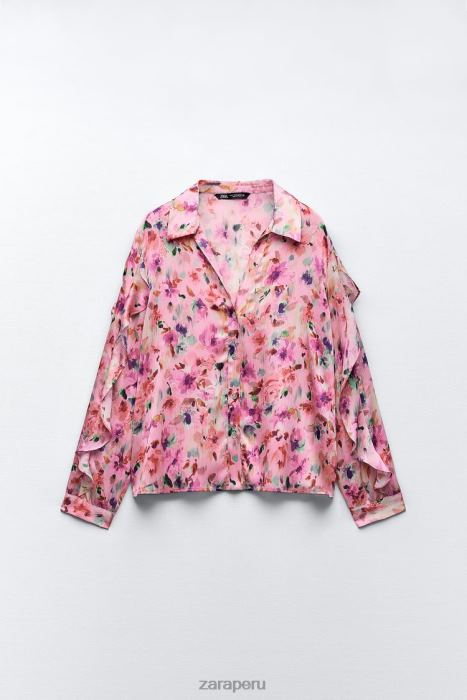 Zara mujer camisa con estampado floral y volantes BDP8J446 ropa multicolor