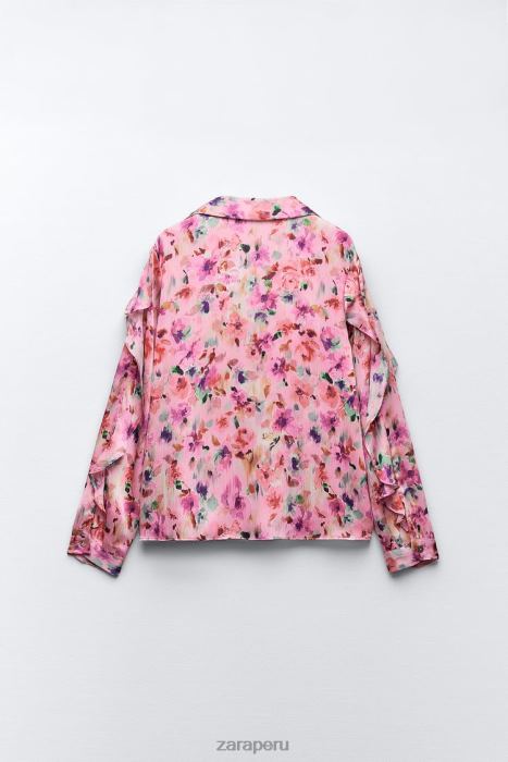 Zara mujer camisa con estampado floral y volantes BDP8J446 ropa multicolor