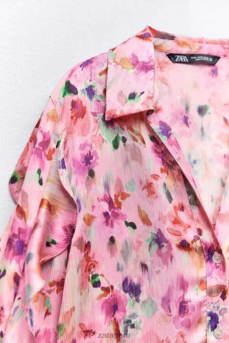 Zara mujer camisa con estampado floral y volantes BDP8J446 ropa multicolor