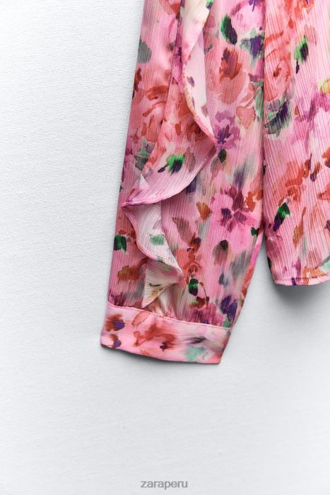 Zara mujer camisa con estampado floral y volantes BDP8J446 ropa multicolor