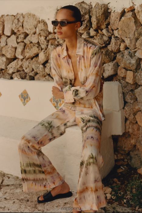 Zara mujer camisa con estampado tie-dye BDP8J444 ropa multicolor