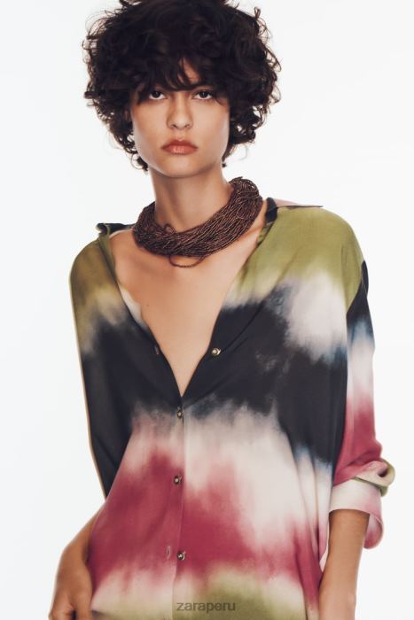 Zara mujer camisa con estampado tie-dye BDP8J451 ropa multicolor